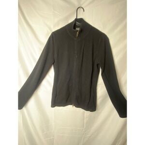 Saks Fifth Avenue Classic Black Cashmere Zip Up Cardigan Sweater Womens M damage